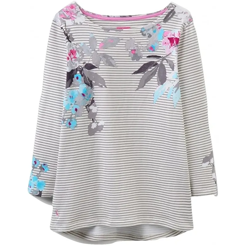 Joules Harbour Print Jersey Top - Grey Marl Beau Bloom Stripe - UK6
